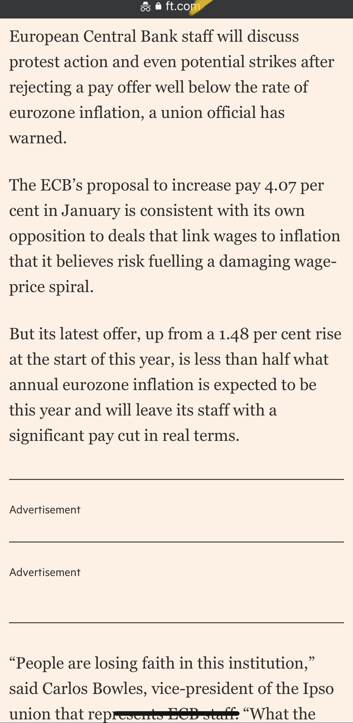 ECB article, the FT