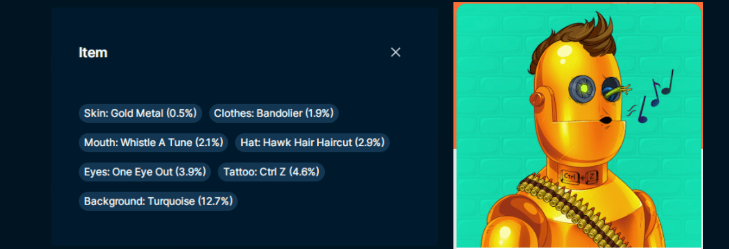 Figure 12: Rebel Bot ID 3092 image and traits (data: Nansen)